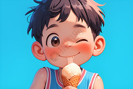吃冰淇淋的可爱男孩图片