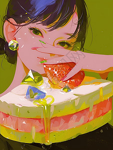 草莓蛋糕与青春少女图片