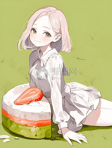 少女与草莓蛋糕图片