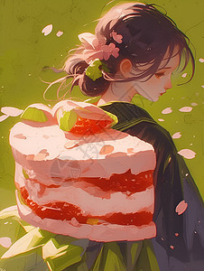 草莓蛋糕和水女图片