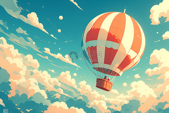 红白条纹热气球穿越戏剧化乌云的壮观场景图片