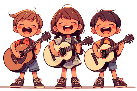 快乐的孩子在弹吉他图片