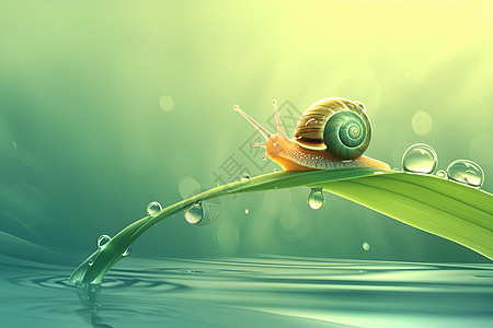 水珠点缀下的蜗牛舞动图片