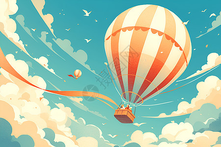 空中的热气球插画图片