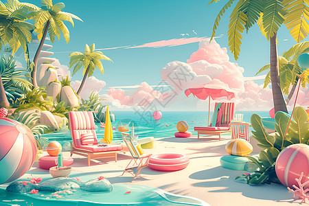 阳光沙滩插画图片