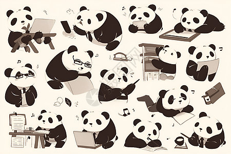 可爱的熊猫在办公室图片