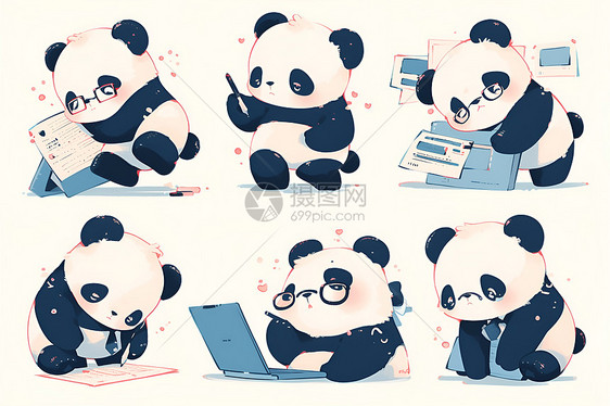 熊猫职场插画图片