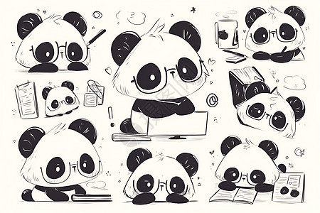 可爱熊猫素描插画图片