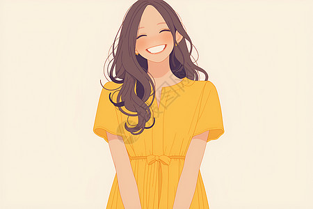 黄裙女孩的快乐画像图片