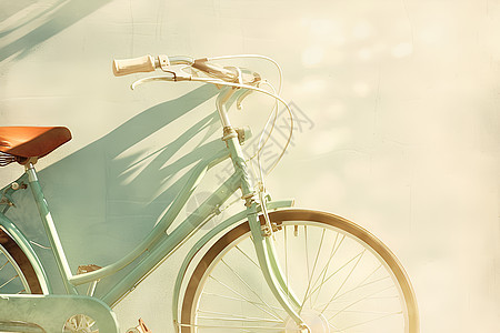 墙边的绿色自行车图片