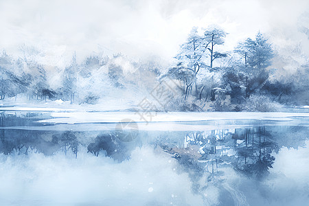 森林里的冰湖图片