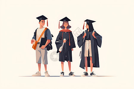 三个卡通人物穿着毕业服图片