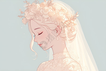 穿着婚纱的新娘插画图片