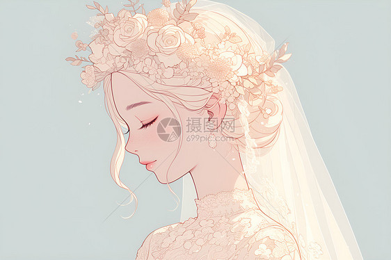 穿着婚纱的新娘插画图片
