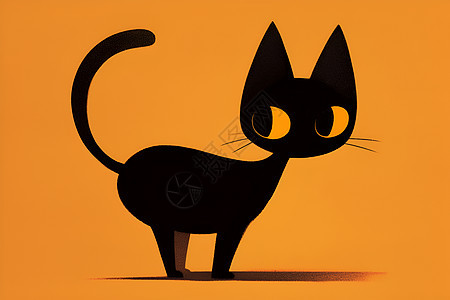 黑猫傲立在橙色背景上图片