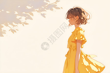 黄裙少女插画图片