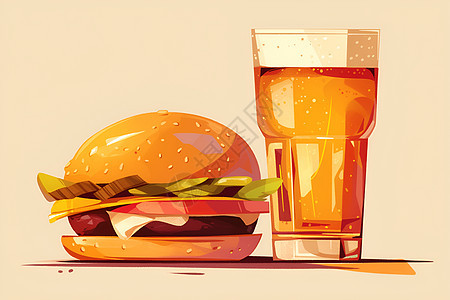 美味的汉堡饮料图片