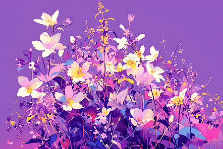 花束与紫色背景图片