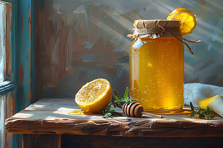 桌上的一罐蜂蜜图片