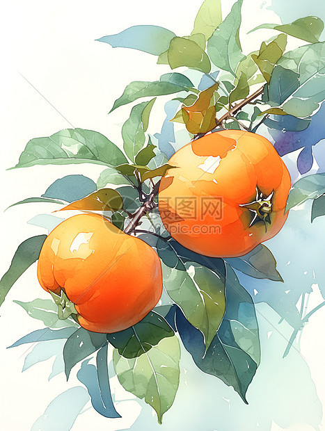 树枝上的柿子图片