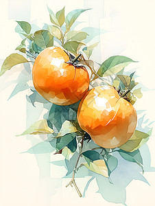 水彩画柿子图片