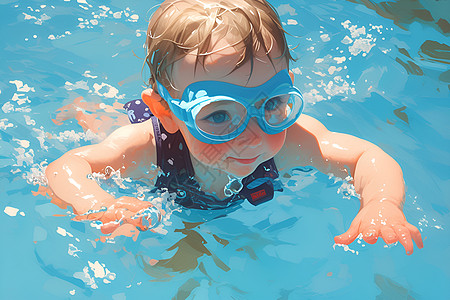 婴儿自信学游泳图片