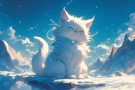 星空下的白猫奇观图片