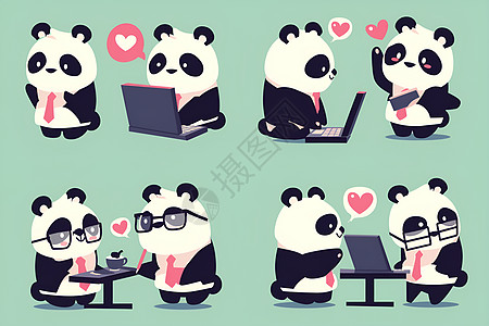 办公的熊猫图片