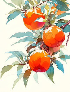 新鲜的柿子插画图片