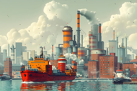 港口的船只插画图片