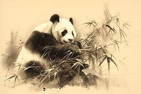 熊猫品味竹子图片