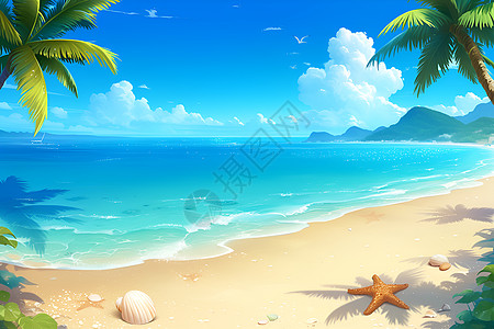 金色沙滩上星星点点的贝壳图片