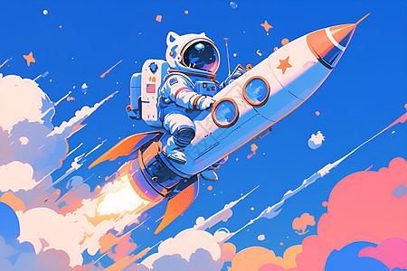 驾驶火箭的宇航员插画图片