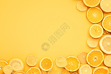 黄色背景下的橘子图片