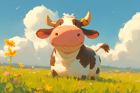 草原上的卡通奶牛图片