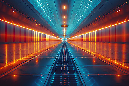 一条带灯光的长隧道图片