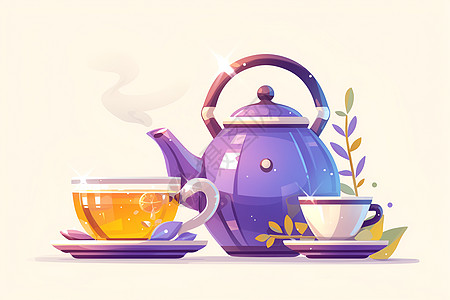 紫色茶壶在白色背景上图片