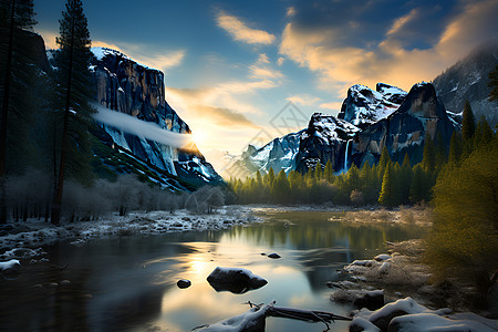 雪山河流风景图片