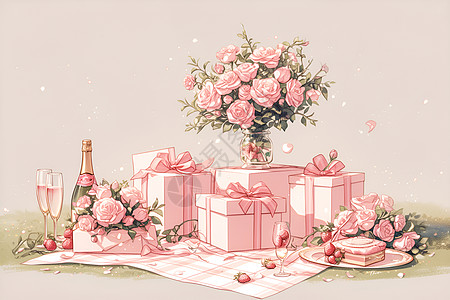 美丽浪漫的粉色礼盒图片