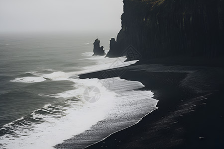 黑沙滩风景图片