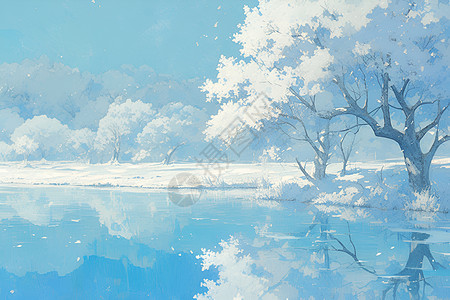 冬日湖边的美景图片