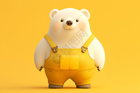 可爱白熊穿着黄色工装裤图片