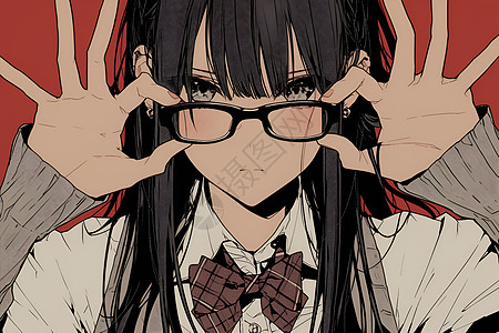 眼镜遮住女孩的眼睛图片