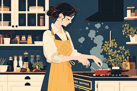 做饭的女人图片