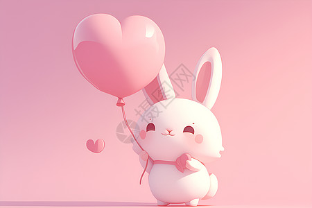 兔子拿着心形气球图片