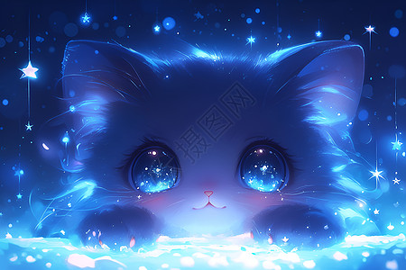 神秘星空中的猫咪图片