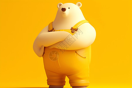 白熊立在黄色背景上图片