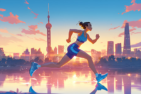 运动奔跑的女人插画图片