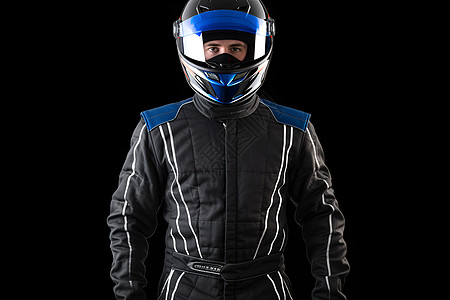 摩托车手穿着黑色的赛车服图片