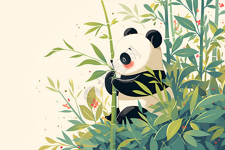 小熊猫竹林享受美食图片